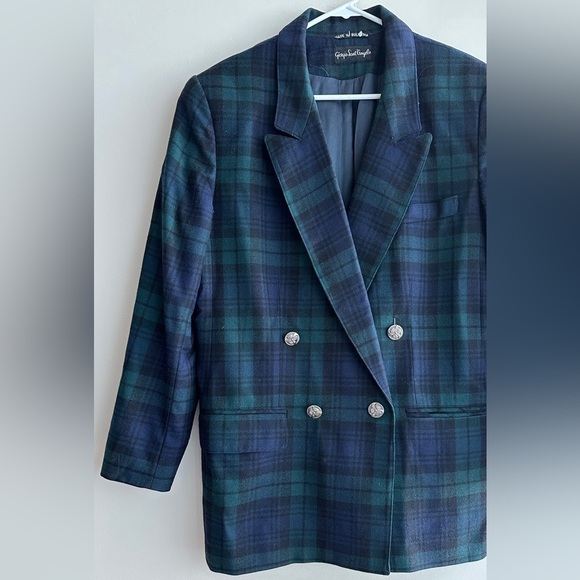 Giorgio Di Sant Angelo 100% Pure Wool Blue and Green Plaid Blazer, Size 14 - Picture 2 of 16
